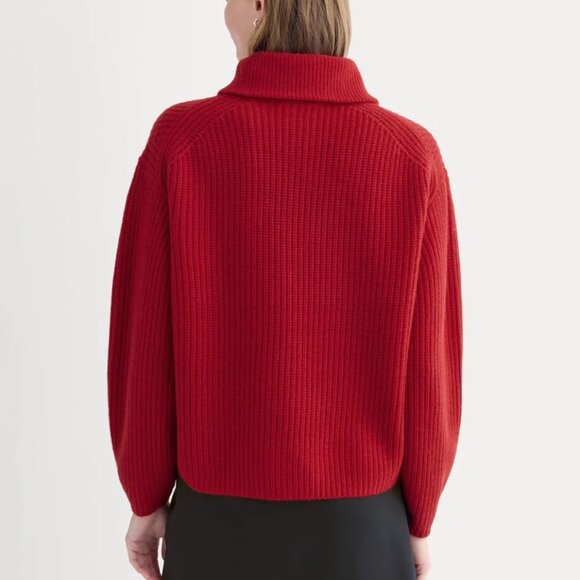 Everlane The Half-Zip Sweater in Luxe Merino in Berry Red, Size Medium - Picture 4 of 9